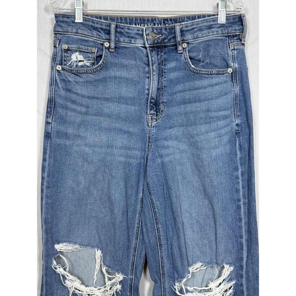 American Eagle Jeans Womens 10 Wide Leg Baggy Denim Super High Rise Distressed - Picture 2 of 11